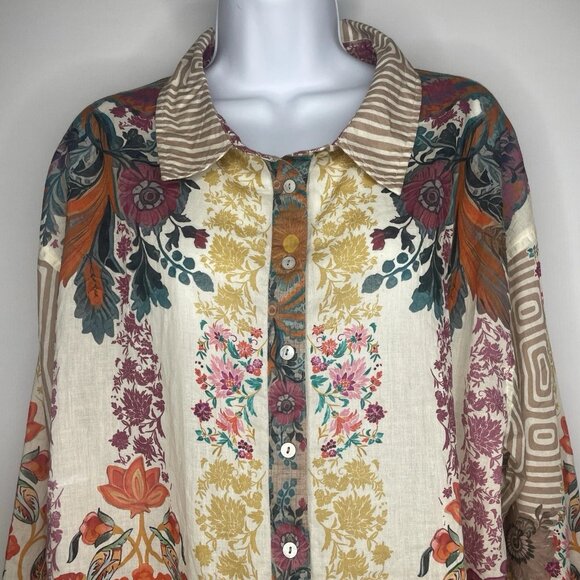 Natural Life Barcelona Button Down Shirt Size L Long Sleeve Paisley Floral - Picture 2 of 8